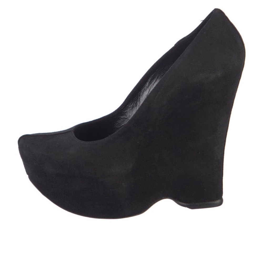 Gianmarco Lorenzi Black Suede Wedge Pumps